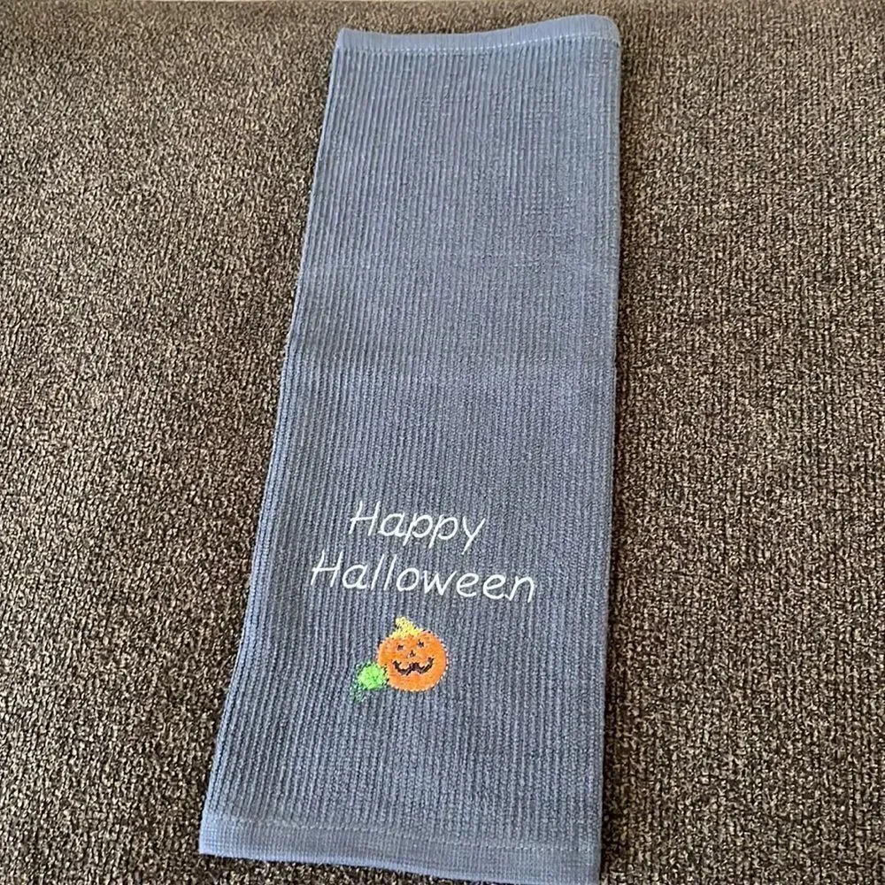 Happy Halloween Custom Embroidered Gray Cotton Barmop Towel